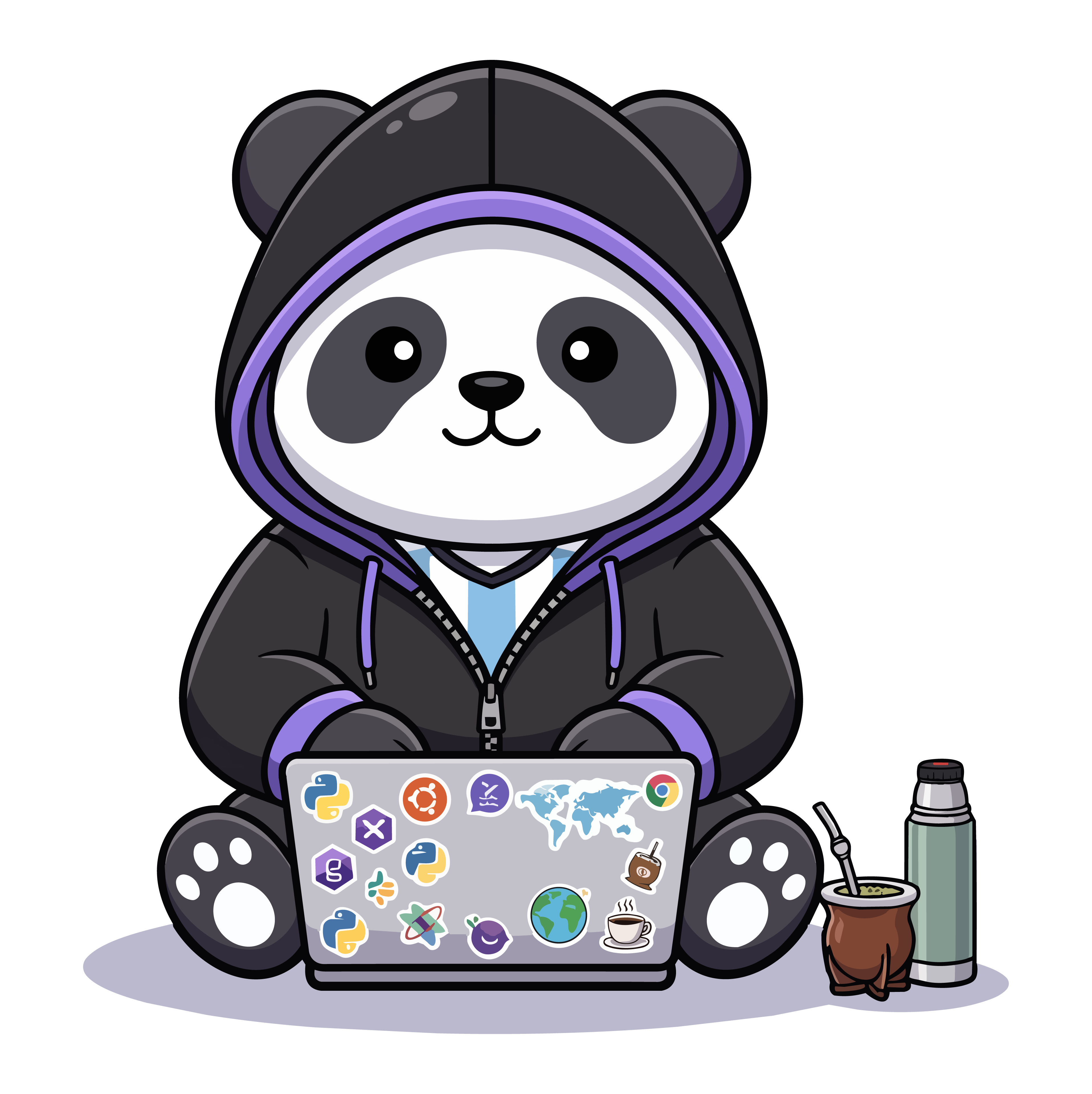 Panda de Adversalia trabajando en una laptop